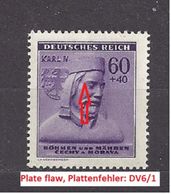 Bohemia & Moravia Böhmen Und Mähren 1943 MNH ** Mi 114 Sc B15 Karel IV. Winter Relief. Winterhilfswerk. Plate Flaw DV6. - Ungebraucht