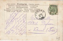 AMBULANT / TREINPOST / BAHNPOST : PK PZ (B) "LIEGE - ERQUELINNES 2  / 16 JUIN  15-21   1909" - Ambulante Stempels