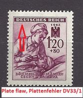 Bohemia & Moravia Böhmen Und Mähren 1942 MH * Mi 112 Sc B14 Red Cross III. Rote Kreuz III. German Occupation. Plate Flaw - Neufs