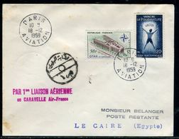 Enveloppe Par 1er Vol Paris Le Caire En 1959 - Ref F219 - 1927-1959 Lettres & Documents