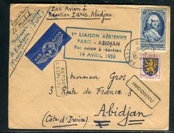 Enveloppe 1er Vol  Paris / Abidjan En 1953 - Ref F221 - 1927-1959 Cartas & Documentos