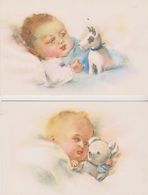 Lot 2 Cpa  Illust. BEBE Couché 1/ Au Chien    2/ à L'ours En Peluche - 1900-1949