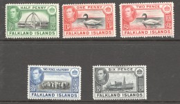 FALKLAND IS.  George VI Selection SG 146, 147a, 150, 151, 156  MM- MH - Islas Malvinas