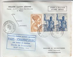 France - A.E.F. - Lettre De 1953 - Oblit Brazaville Philatélie - 1er Vol Paris Johannesburg - Cachet De Johannesburg - - Brieven En Documenten