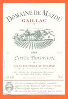 étiquette Vin De Gaillac Domaine De Mazou 1989 Boyals à Lisle Sur Tarn - 75 Cl - Gaillac