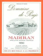 étiquette Vin De Madiran Domaine De Poujo 1990 Claude Lannux à Aydie - 75 Cl - Madiran