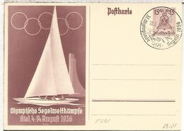 ALEMANIA REICH ENTERO POSTAL JUEGOS OLIMPICOS DE BERLIN 1936 CON MAT KIEL PRUEBAS DE VELA SAIL - Ete 1936: Berlin