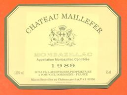 étiquette De Vin De Monbazillac Chateau Maillefer 1989 Lasdesvignes à Pomport - 75 Cl - Monbazillac