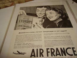 ANCIENNE PUBLICITE VOYAGE AIR FRANCE 1952 - Pubblicità