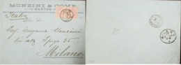 L) 1894 BRAZIL, LIBERTY HEAD, SCOTT A40, 100R ROSE, CIRCULATED COVER FROM SANTOS TO MILAN, XF - Cartas & Documentos