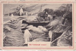 AK Mit Volldampf Voraus! - Deutsche Kriegsmarine - Seeschlacht - Feldpost Res. Inf. Regt. 66 - 1915 (33300) - Guerra