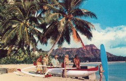 Pan American Airlines Hawaii Scene, Waikiki Beach Surfboard Outrigger Canoe C1960s Vintage Postcard, Aviation Theme - Andere