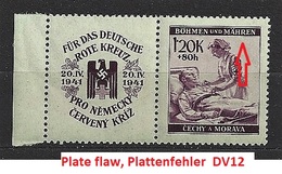 Bohemia & Moravia Böhmen Und Mähren 1941 MNH ** Mi 63 Zf Sc B4 Red Cross II. Rote Kreuz II. Plate Flaw, Plattenfehler - Unused Stamps