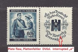 Bohemia & Moravia Böhmen Und Mähren 1940 MNH ** Mi 53 Zf Sc B1 Red Cross I. Rote Kreuz I. German Occupation. Plate Flaw - Nuovi