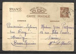 France Entier Postal  Iris  Mars 1941 - 1939-44 Iris