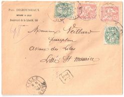 4397 LILLE Nord Lettre Recommandée Entête Notaire DESROUSSEAUX 15c Mouchon Retouché 5c Blanc Yv 111 125 Ob 1903 - Briefe U. Dokumente