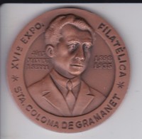 MEDALLA DE LA XVI EXPO FILATELICA DE STA. COLOMA DE GRAMANET 1980 HOMENAJE A JOAN MANENT I SERRA - Otros & Sin Clasificación