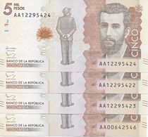 C) COLOMBIAN BANK NOTE 5 MIL PESOS UNC NEW ND 2015 4PCS - Colombie