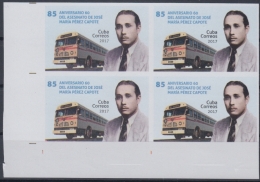 Delcampe - 2017.192 CUBA 2017 MNH 85c IMPERFORATE PROOF BLOCK4. 60 ANIV ASESINATO DE JOSE MARIA PEREZ BUS AUTOBUS. - Imperforates, Proofs & Errors