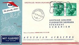 1979 - LETTER WITH SPECIAL CANCELLATION - AUSTRIAN AIRLINES WIEN - BUKAREST - First Flight Covers