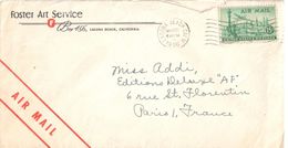 4411 LAGUNA BEACH CALIFORNIA Letter To France Company FOSTER ART SERVICE  Air Mail 21 3 1956 Stamps 15c - Covers & Documents