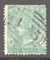 BAHAMAS  Qn Victoria  1/- Wm Crown CC, Perf 14  SG 39 Used - 1859-1963 Colonie Britannique