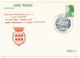 FRANCE - Entier Repiqué - 1,60 Liberté - Union Des Philatélistes PTT De Vichy - Groupe Auvergne - Cartes Postales Repiquages (avant 1995)