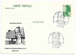 FRANCE - Entier Repiqué - 1,90 Liberté - Louis PRADEL, Maire De Lyon - 1987 - Bijgewerkte Postkaarten  (voor 1995)