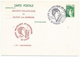 FRANCE - Entier Repiqué - 1,10 Sabine - Société Philatélique De Clichy-La-Garenne - 1980 - Overprinter Postcards (before 1995)