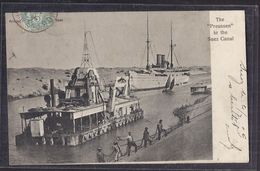 Delcampe - CPA EGYPTE - SUEZ - SUEZ CANAL - The " PREUSSEN " In The Suez Canal - TB PLAN Bâteaux Hommes Tirant à La Corde Sur Berge - Sues