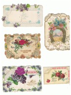 Lot De 5 Petites Cartes Découpées, Dentelle, Voeux, Souvenir, Amitié, Fleur Tissu, Découpis,  Paillettes,... (hon) - Nieuwjaar