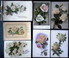 Cpa Lot 7x Litho Illustrateur Divers  BOUQUET Theme Rose Blanche Dont 1 X Double Voeux Mariage Voir PHOTOS - Collections & Lots