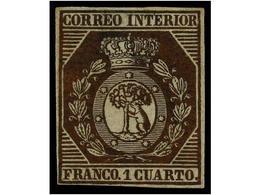 132 (*) ESPAÑA. Ed.22. <B>1 Cuarto</B> Bronce Dorado. Muy Bonito Ejemplar, Buen Color Y Márgenes Completos. Cert. COMEX. - Otros & Sin Clasificación