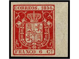 136 ** ESPAÑA. Ed.24. <B>6 Cuartos</B> Carmín. Color Muy Fresco. Esquina De Pliego. LUJO. Cert. COMEX. Cat. 460€. - Other & Unclassified