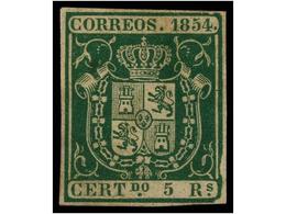 142 (*) ESPAÑA. Ed.26. <B>5 Reales</B> Verde. MAGNÍFICO EJEMPLAR. Cert. COMEX. Cat. 2.125€. - Other & Unclassified