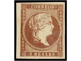 185 ** ESPAÑA. Ed.50. <B>2 Reales</B> Violeta. PIEZA DE LUJO. Cat. 96€. - Otros & Sin Clasificación