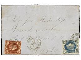 203 ESPAÑA. Ed.57, 58. 1863. REDONDELA A PORTO (Portugal). <B>2 Cuartos</B> Y<B> 4 Cuartos</B>, Mat. Fechador<B> REDONDE - Other & Unclassified