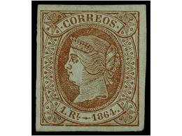 215 ** ESPAÑA. Ed.67. <B>1 Real</B> Castaño S. Verde. LUJO. Cert. COMEX. Cat. 275€. - Autres & Non Classés