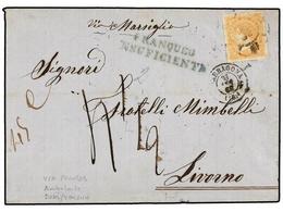 257 ESPAÑA. Ed.89. 1868 (1 Octubre). TARRAGONA A LIVORNO (Italia). <B>12 Cuartos</B> Naranja, Mat.<B> R.C. 46</B> Circul - Autres & Non Classés