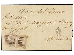 261 ESPAÑA. Ed.92 (2). 1868. SEVILLA A MANILA. <B>20 Cents.</B> Lila (2) Vía Gibraltar Y Circulada Por El Correo Británi - Altri & Non Classificati