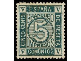 296 * ESPAÑA. Ed.117. <B>5 Cents.</B> Verde. Centraje Perfecto. PIEZA DE LUJO. Cert. GRAUS. Cat. 240€. - Otros & Sin Clasificación