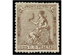 313 ** ESPAÑA. Ed.135. <B>25 Cts.</B> Castaño. PIEZA DE LUJO. Cat. 53€. - Autres & Non Classés