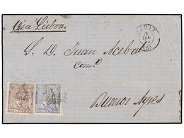 315 ESPAÑA. Ed.136, 137. 1873. CÁDIZ A BUENOS AIRES. <B>40 Cts.</B> Castaño Y <B>50 Cts.</B> Azul. Circulada Vía Lisboa. - Autres & Non Classés