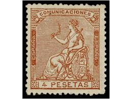 316 (*) ESPAÑA. Ed.139. <B>4 Pts.</B> Castaño. Centraje Excepcional, ínfimo Pliegue En La Esquina Inferior Derecha. Exce - Autres & Non Classés