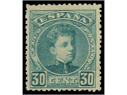 386 ** ESPAÑA. Ed.247. <B>30 Cts.</B> Verde, Numeración 000.000. Bien Centrado, Raro Sin Fijasellos. Cat. 98€. - Autres & Non Classés