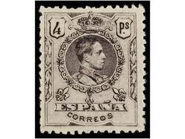 420 ** ESPAÑA. Ed.279. <B>4 Pts.</B> Lila, Numeración A000.000. Excelente Centraje. Raro Sin Fijasellos. Cert. CEM. Cat. - Autres & Non Classés