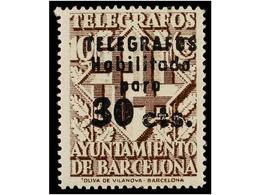 773 ** ESPAÑA: AYUNTAMIENTO DE BARCELONA. Ed.T-17/20. <B>TELÉGRAFOS. </B>Serie Completa. LUJO. Cert. COMEX. Cat. 595€. - Other & Unclassified