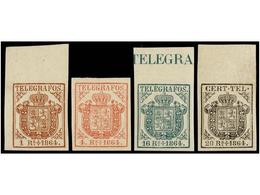 794 ** ESPAÑA: TELEGRAFOS. Ed.1/4. SERIE COMPLETA, Muy Raros Sin Fijasellos. LUJO. Cat. 1.115€. - Sonstige & Ohne Zuordnung