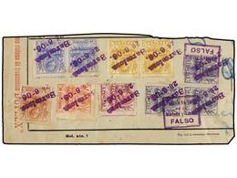 806 ESPAÑA: TELEGRAFOS. Ed.46F(3),39,40(2),43,44(2),45. FRAGMENTO Con Tres Sellos De <B>10 Pts.</B> Azul <B>FALSO POSTAL - Other & Unclassified