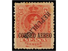 840 * ESPAÑA E. LOCALES REPUBLICANAS: BARCELONA. Ed.30hi. <B>10 Cts.</B> Rojo, <B>HABILITACIÓN INVERTIDA</B> (nº A.001.0 - Otros & Sin Clasificación